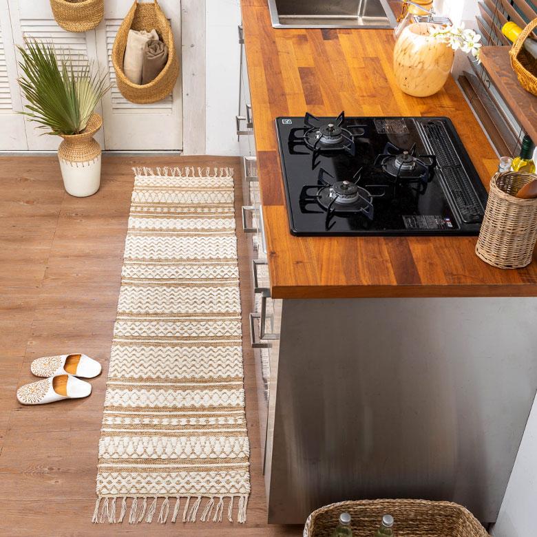 ラグ マット キッチン コットン シンメトリー柄 ダイヤ ボーダー 絨毯 じゅうたん カーペット おしゃれ 北欧 インテリア モダン 西海岸 34575 | ELEMENTS（インテリア） | 03