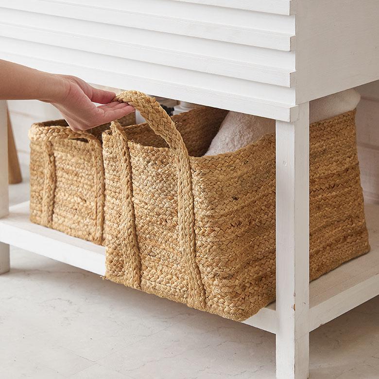かご バスケット 持ち手 付き ジュート 麻 Mサイズ ナチュラル 収納 折りたたみ 可 荷物 入れ 衣類 おもちゃ ランドリー おしゃれ 北欧 西海岸風 雑貨 34581 | ELEMENTS（インテリア） | 03