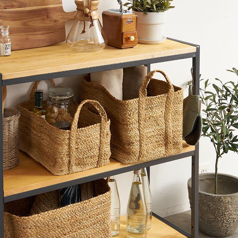 かご バスケット 持ち手 付き ジュート 麻 Mサイズ ナチュラル 収納 折りたたみ 可 荷物 入れ 衣類 おもちゃ ランドリー おしゃれ 北欧 西海岸風 雑貨 34581 | ELEMENTS（インテリア） | 07