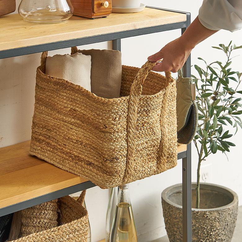 かご バスケット 持ち手 付き ジュート 麻 Mサイズ ナチュラル 収納 折りたたみ 可 荷物 入れ 衣類 おもちゃ ランドリー おしゃれ 北欧 西海岸風 雑貨 34581 | ELEMENTS（インテリア） | 08