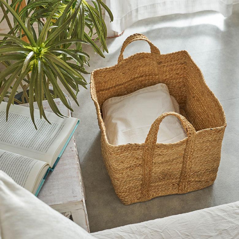 かご バスケット 持ち手 付き ジュート 麻 Lサイズ ナチュラル 収納 折りたたみ 可 荷物 入れ 衣類 おもちゃ ランドリー おしゃれ 北欧 西海岸風 雑貨 34582 | ELEMENTS（インテリア） | 14