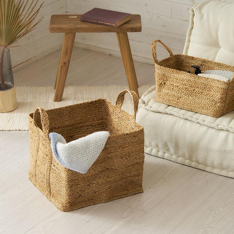 かご バスケット 持ち手 付き ジュート 麻 Lサイズ ナチュラル 収納 折りたたみ 可 荷物 入れ 衣類 おもちゃ ランドリー おしゃれ 北欧 西海岸風 雑貨 34582 | ELEMENTS（インテリア） | 15