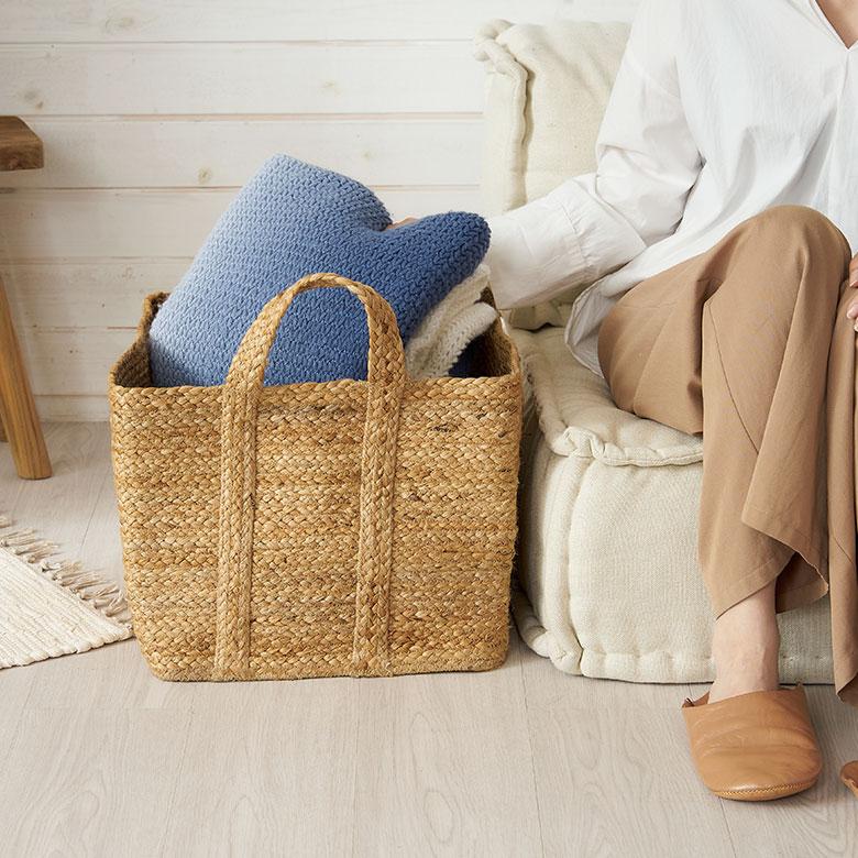 かご バスケット 持ち手 付き ジュート 麻 Lサイズ ナチュラル 収納 折りたたみ 可 荷物 入れ 衣類 おもちゃ ランドリー おしゃれ 北欧 西海岸風 雑貨 34582 | ELEMENTS（インテリア） | 16