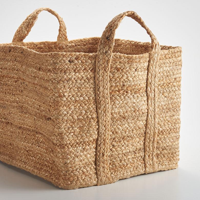 かご バスケット 持ち手 付き ジュート 麻 Lサイズ ナチュラル 収納 折りたたみ 可 荷物 入れ 衣類 おもちゃ ランドリー おしゃれ 北欧 西海岸風 雑貨 34582 | ELEMENTS（インテリア） | 01