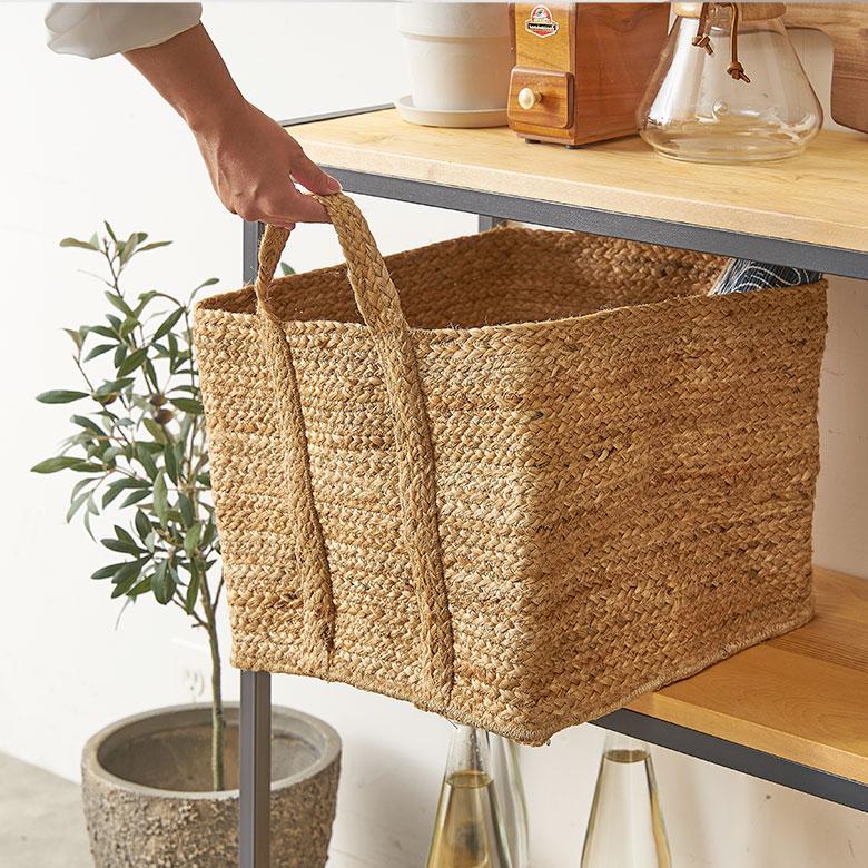 かご バスケット 持ち手 付き ジュート 麻 Lサイズ ナチュラル 収納 折りたたみ 可 荷物 入れ 衣類 おもちゃ ランドリー おしゃれ 北欧 西海岸風 雑貨 34582 | ELEMENTS（インテリア） | 03