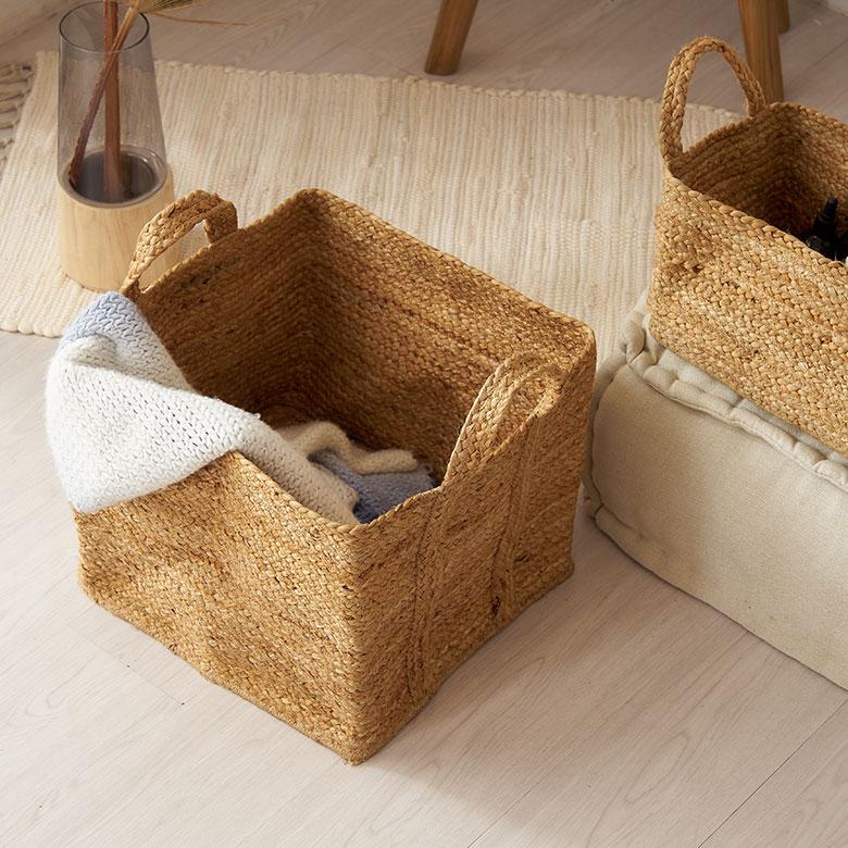 かご バスケット 持ち手 付き ジュート 麻 Lサイズ ナチュラル 収納 折りたたみ 可 荷物 入れ 衣類 おもちゃ ランドリー おしゃれ 北欧 西海岸風 雑貨 34582 | ELEMENTS（インテリア） | 04
