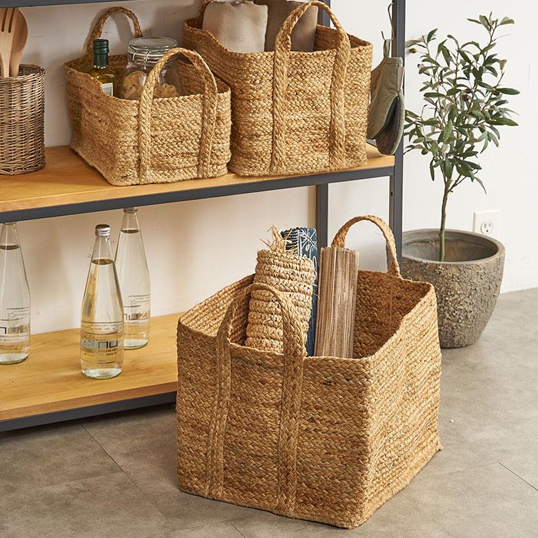 かご バスケット 持ち手 付き ジュート 麻 Lサイズ ナチュラル 収納 折りたたみ 可 荷物 入れ 衣類 おもちゃ ランドリー おしゃれ 北欧 西海岸風 雑貨 34582 | ELEMENTS（インテリア） | 07