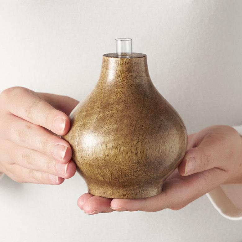 一輪挿し フラワーベース マンゴー ウッド 天然 木 製 ガラス 花瓶 約