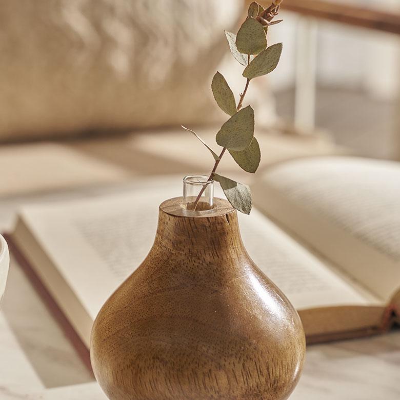 一輪挿し フラワーベース マンゴー ウッド 天然 木 製 ガラス 花瓶 約 W 9cm D 9cm H 9cm 花器 生 花 入れ オブジェ 卓上 北欧 おしゃれ 雑貨 西海岸 34584 | ブランド登録なし | 14