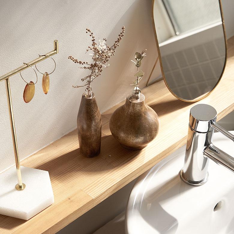 一輪挿し フラワーベース マンゴー ウッド 天然 木 製 ガラス 花瓶 約 W 9cm D 9cm H 9cm 花器 生 花 入れ オブジェ 卓上 北欧 おしゃれ 雑貨 西海岸 34584 | ブランド登録なし | 16