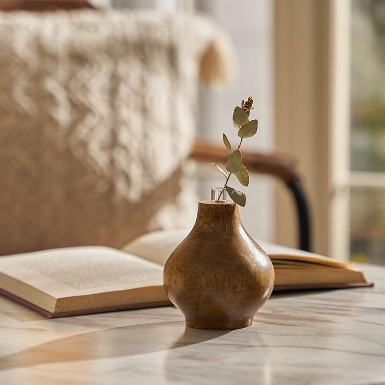 一輪挿し フラワーベース マンゴー ウッド 天然 木 製 ガラス 花瓶 約 W 9cm D 9cm H 9cm 花器 生 花 入れ オブジェ 卓上 北欧 おしゃれ 雑貨 西海岸 34584 | ブランド登録なし | 02