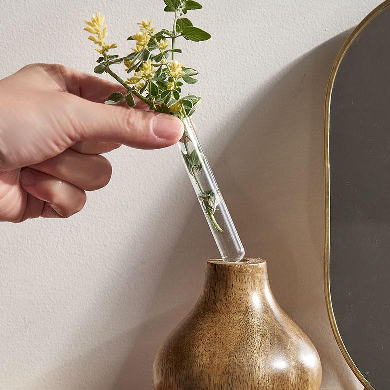 一輪挿し フラワーベース マンゴー ウッド 天然 木 製 ガラス 花瓶 約 W 9cm D 9cm H 9cm 花器 生 花 入れ オブジェ 卓上 北欧 おしゃれ 雑貨 西海岸 34584 | ブランド登録なし | 04