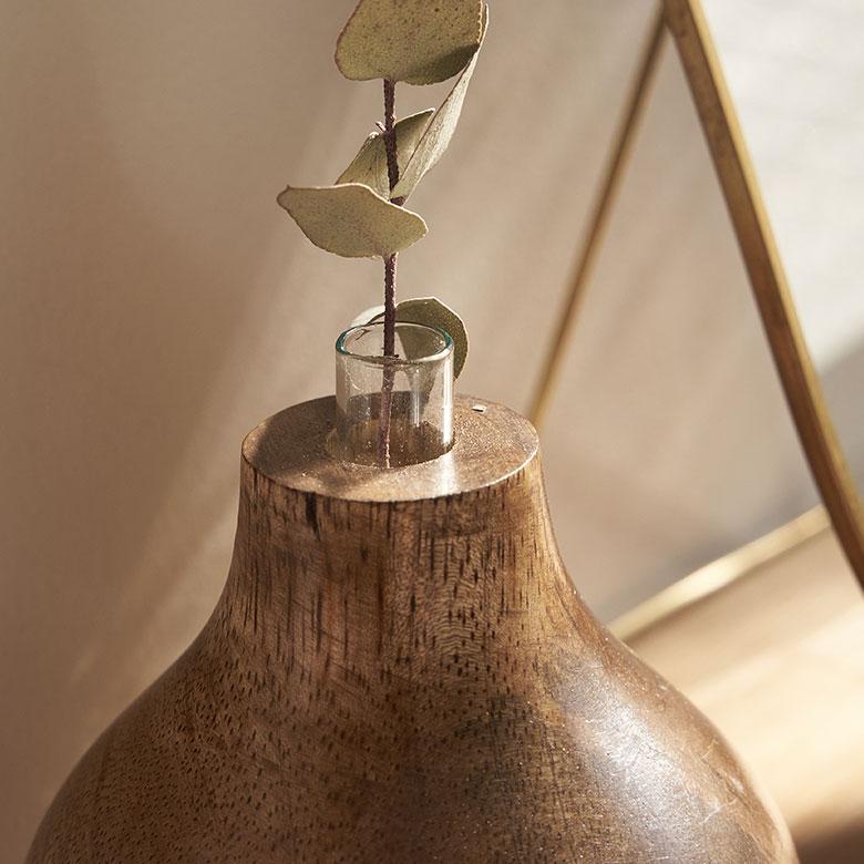 一輪挿し フラワーベース マンゴー ウッド 天然 木 製 ガラス 花瓶 約 W 9cm D 9cm H 9cm 花器 生 花 入れ オブジェ 卓上 北欧 おしゃれ 雑貨 西海岸 34584 | ブランド登録なし | 05