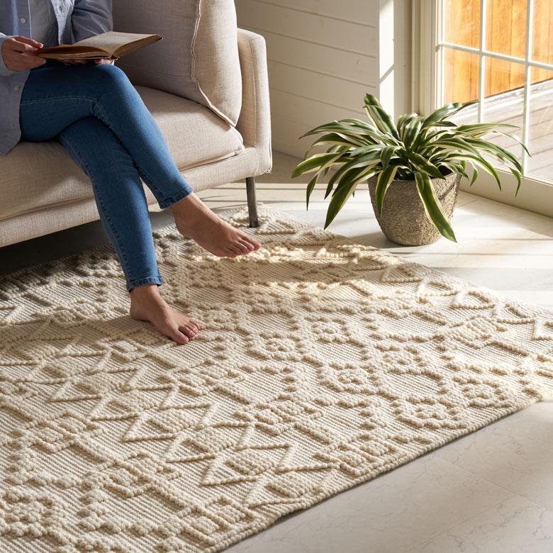 ラグ マット コットン ウール 140 × 200cm 約 1.5畳 オールシーズン 春 夏 秋 冬 吸湿 速乾 保温 絨毯 敷物 幅200 おしゃれ 北欧 モロッカン 西海岸風 34596 | ELEMENTS（インテリア） | 04