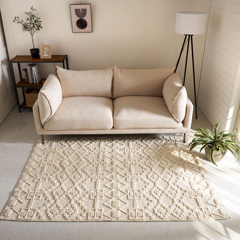 ラグ マット コットン ウール 140 × 200cm 約 1.5畳 オールシーズン 春 夏 秋 冬 吸湿 速乾 保温 絨毯 敷物 幅200 おしゃれ 北欧 モロッカン 西海岸風 34596 | ELEMENTS（インテリア） | 05