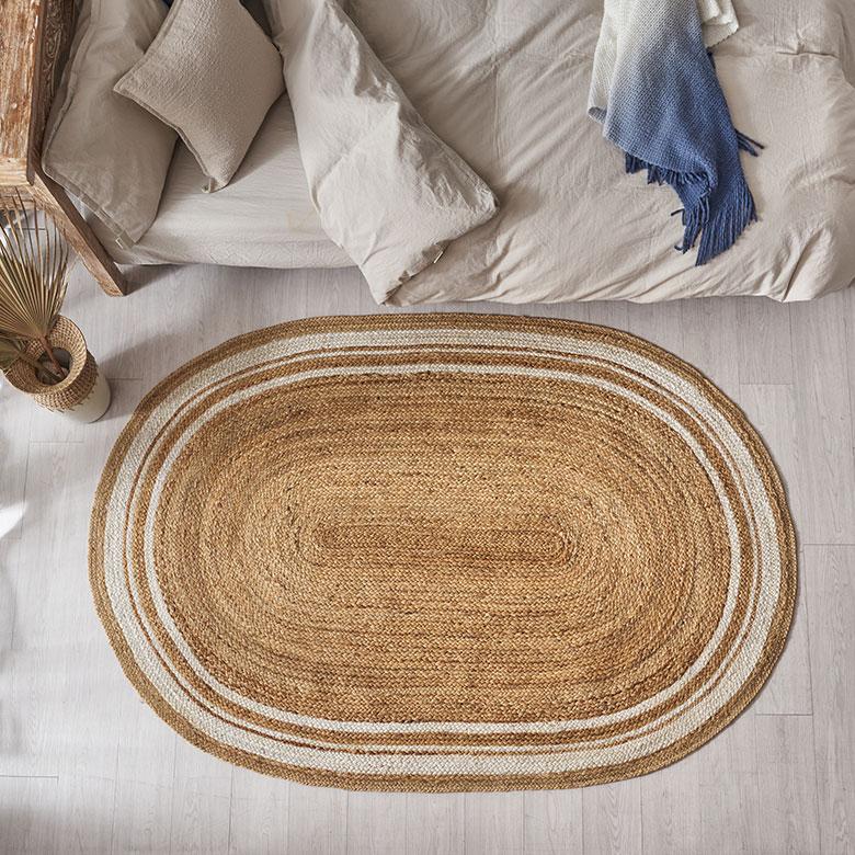 ラグ カーペット ジュートラグ 幅190cm 130×190 楕円 マット インド 麻 ライン オールシーズン 春 夏 秋 冬 ナチュラル おしゃれ インテリア 西海岸 34609 | ELEMENTS（インテリア） | 12