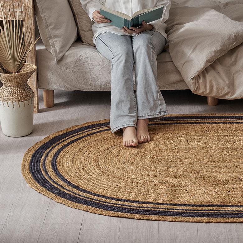 ラグ カーペット ジュートラグ 幅190cm 130×190 楕円 マット インド 麻 ライン オールシーズン 春 夏 秋 冬 ナチュラル おしゃれ インテリア 西海岸 34609 | ELEMENTS（インテリア） | 09