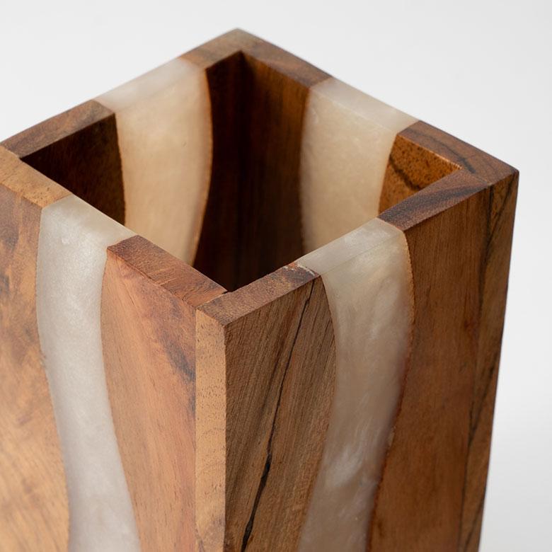 ELEMENTS ペン 立て スタンド ケース ウッド 木製 レジン 約 高さ 12cm