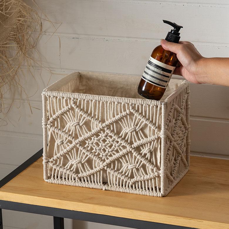 バスケット 収納 長方形 スクエア Sサイズ  マクラメ アイアン ボックス ケース かご おしゃれ 北欧 リゾート 雑貨 インテリア BOHO サーフ 西海岸 34613 | ELEMENTS（インテリア） | 10