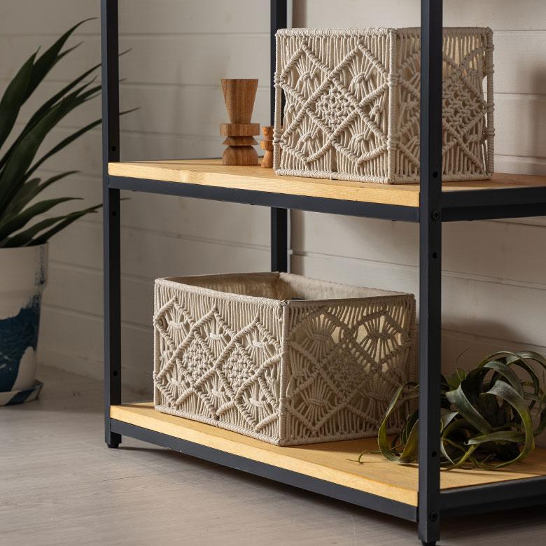 ELEMENTS バスケット 収納 長方形 スクエア Mサイズ マクラメ アイアン