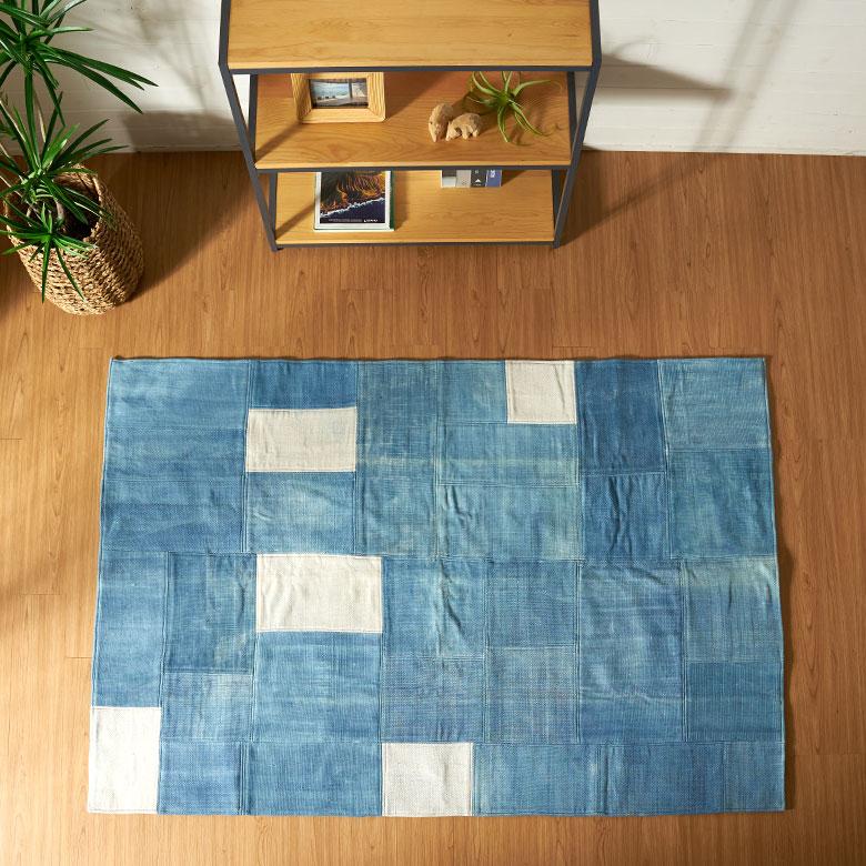 ラグ カーペット デニム ラグマット コットン 130×190 1.5畳 天然素材 マット パッチワーク 敷物 絨毯 おしゃれ 北欧 リゾート 雑貨 インテリア 西海岸 34647 | ELEMENTS（インテリア） | 05