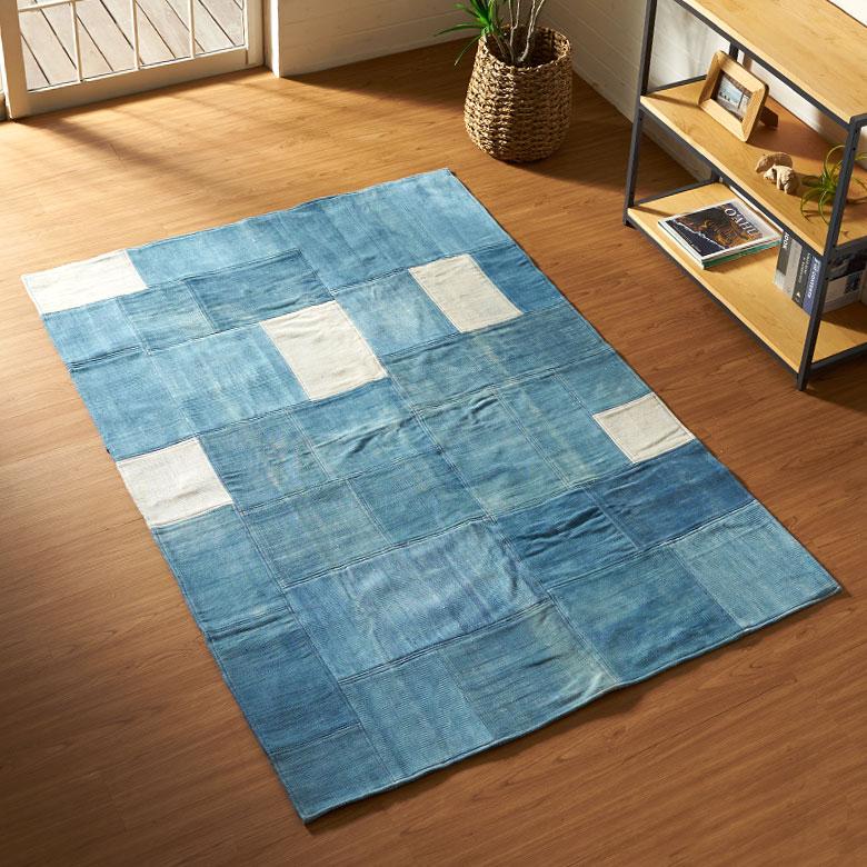ラグ カーペット デニム ラグマット コットン 130×190 1.5畳 天然素材 マット パッチワーク 敷物 絨毯 おしゃれ 北欧 リゾート 雑貨 インテリア 西海岸 34647 | ELEMENTS（インテリア） | 08