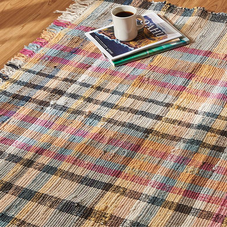 ラグ カーペット ラグマット コットン 130×190 1.5畳 天然素材 マット 裂き織り フリンジ付き 敷物 絨毯 おしゃれ 北欧 リゾート 雑貨 インテリア 西海岸 3464 | ELEMENTS（インテリア） | 04