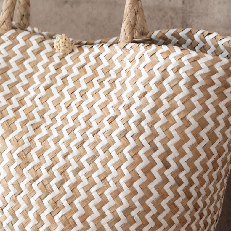 バスケット トートバッグ [ホワイト] シーグラス製 シェブロン柄 大容量 持ち手つき かご 収納 アジア雑貨 51155 | ELEMENTS（インテリア） | 14