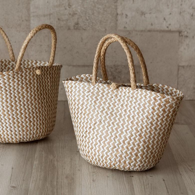 バスケット トートバッグ [ホワイト] シーグラス製 シェブロン柄 大容量 持ち手つき かご 収納 アジア雑貨 51155 | ELEMENTS（インテリア） | 15