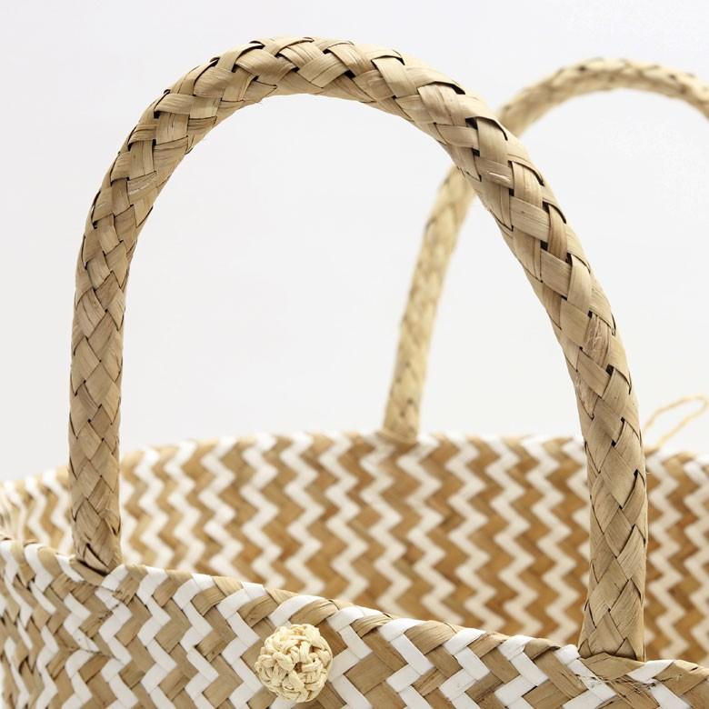 バスケット トートバッグ [ホワイト] シーグラス製 シェブロン柄 大容量 持ち手つき かご 収納 アジア雑貨 51155 | ELEMENTS（インテリア） | 05