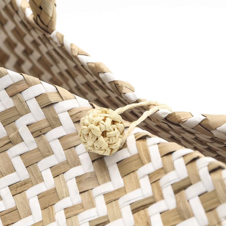 バスケット トートバッグ [ホワイト] シーグラス製 シェブロン柄 大容量 持ち手つき かご 収納 アジア雑貨 51155 | ELEMENTS（インテリア） | 07