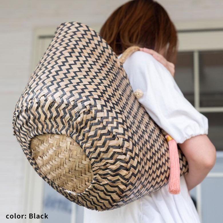 バスケット トートバッグ [ホワイト] シーグラス製 シェブロン柄 大容量 持ち手つき かご 収納 アジア雑貨 51155 | ELEMENTS（インテリア） | 08