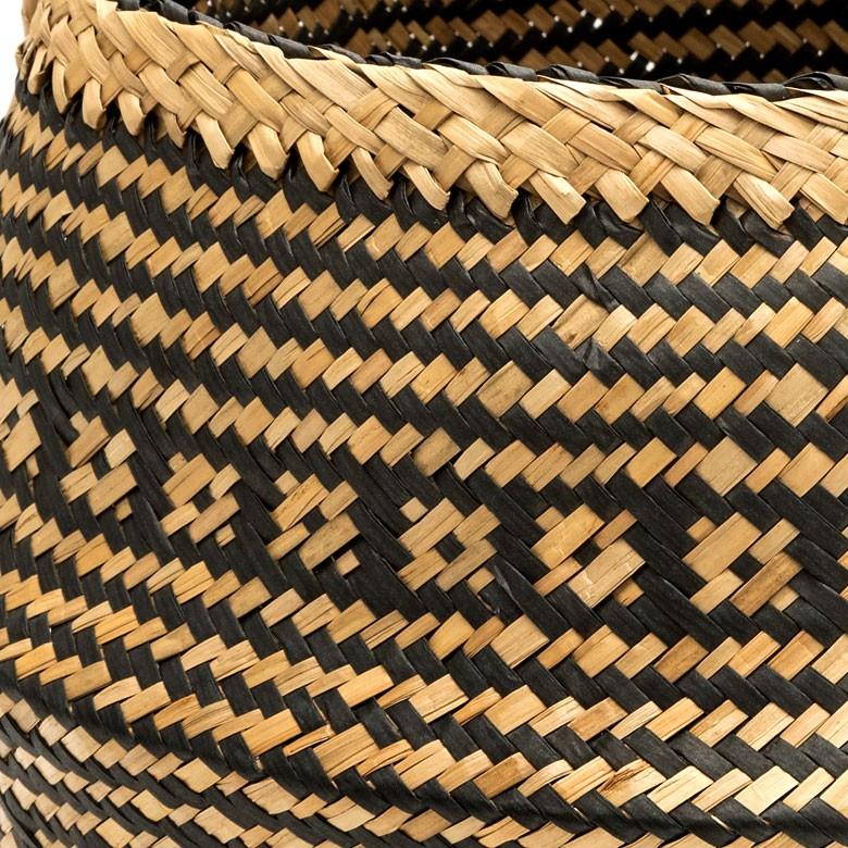 バスケット カゴ 大容量 [ブラック] シーグラス製 民族柄 深型 収納 アジア雑貨 持ち手つき コンパクト 51159 | ELEMENTS（インテリア） | 01