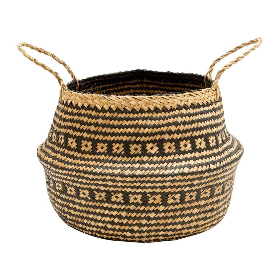 バスケット カゴ 大容量 [ブラック] シーグラス製 民族柄 深型 収納 アジア雑貨 持ち手つき コンパクト 51159 | ELEMENTS（インテリア） | 14