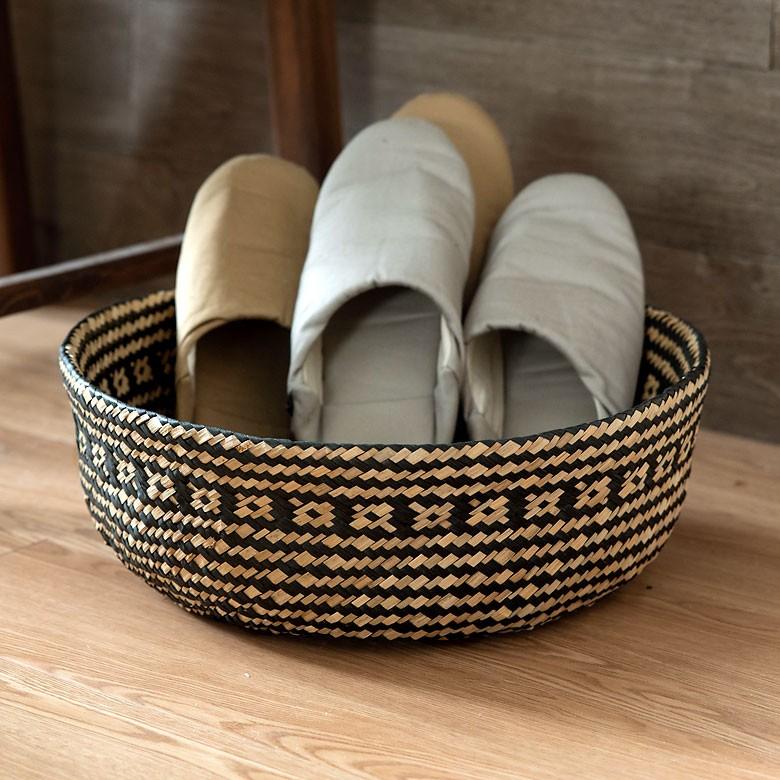 バスケット カゴ 大容量 [ブラック] シーグラス製 民族柄 深型 収納 アジア雑貨 持ち手つき コンパクト 51159 | ELEMENTS（インテリア） | 03