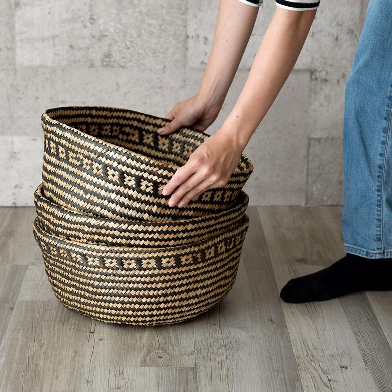 バスケット カゴ 大容量 [ブラック] シーグラス製 民族柄 深型 収納 アジア雑貨 持ち手つき コンパクト 51159 | ELEMENTS（インテリア） | 04