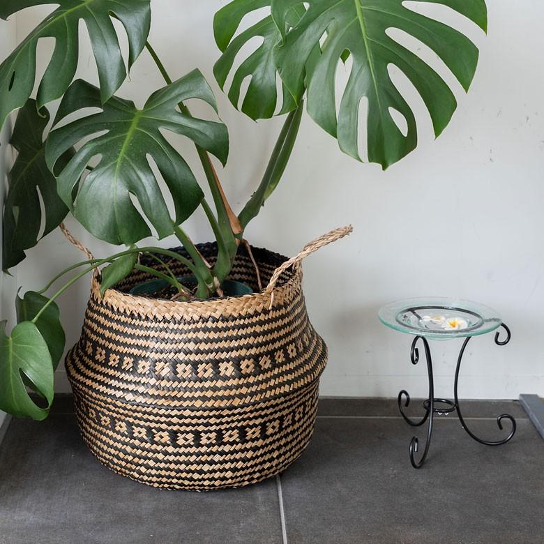 バスケット カゴ 大容量 [ブラック] シーグラス製 民族柄 深型 収納 アジア雑貨 持ち手つき コンパクト 51159 | ELEMENTS（インテリア） | 05