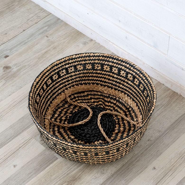 バスケット カゴ 大容量 [ブラック] シーグラス製 民族柄 深型 収納 アジア雑貨 持ち手つき コンパクト 51159 | ELEMENTS（インテリア） | 07