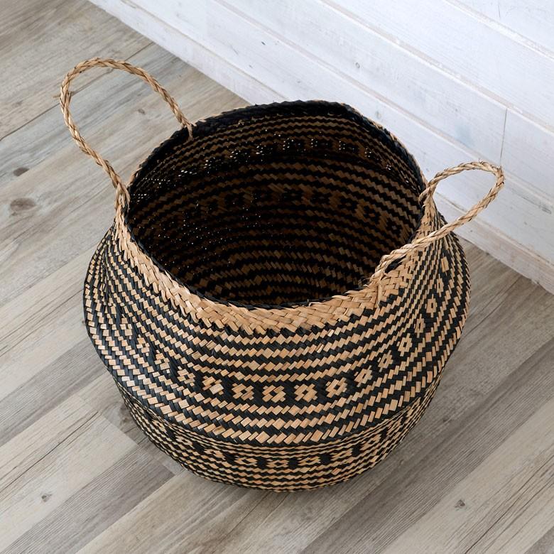 バスケット カゴ 大容量 [ブラック] シーグラス製 民族柄 深型 収納 アジア雑貨 持ち手つき コンパクト 51159 | ELEMENTS（インテリア） | 08