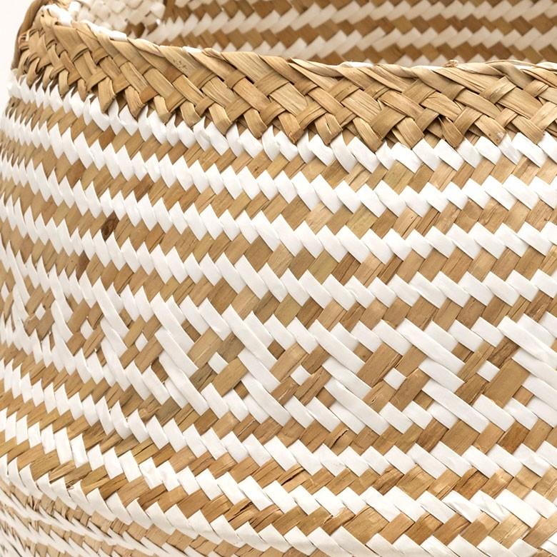 バスケット カゴ 大容量 [ホワイト] シーグラス製 民族柄 深型 収納 アジア雑貨 持ち手つき コンパクト 51161 | ELEMENTS（インテリア） | 01