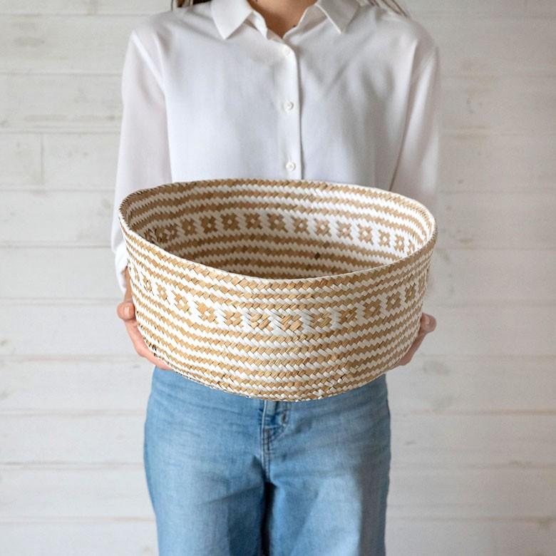 バスケット カゴ 大容量 [ホワイト] シーグラス製 民族柄 深型 収納 アジア雑貨 持ち手つき コンパクト 51161 | ELEMENTS（インテリア） | 11