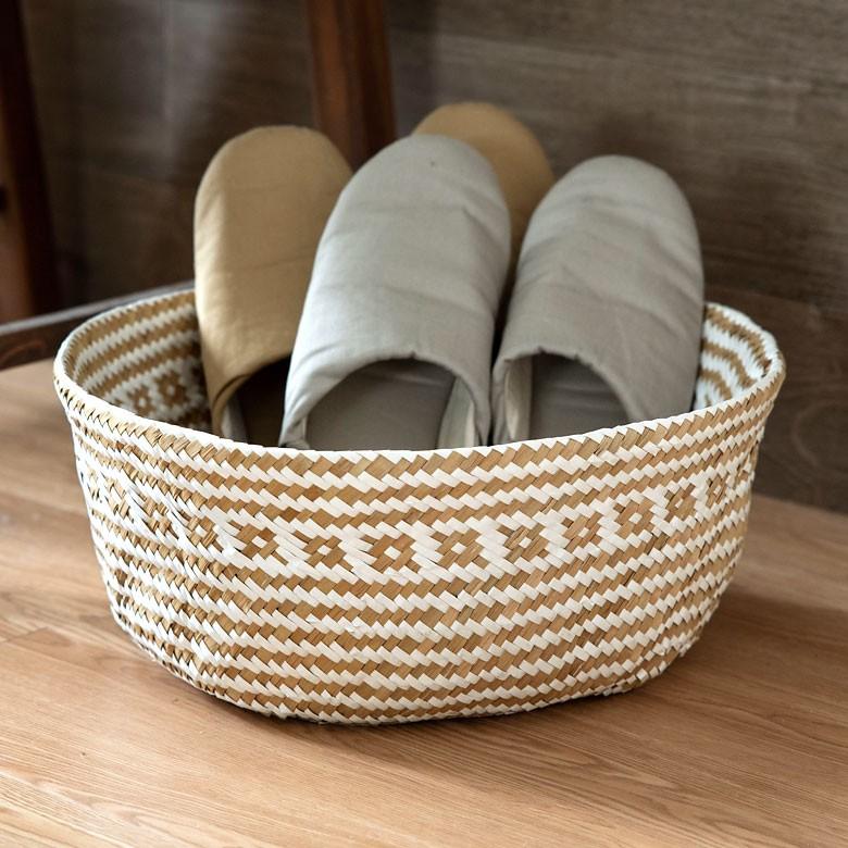 バスケット カゴ 大容量 [ホワイト] シーグラス製 民族柄 深型 収納 アジア雑貨 持ち手つき コンパクト 51161 | ELEMENTS（インテリア） | 03