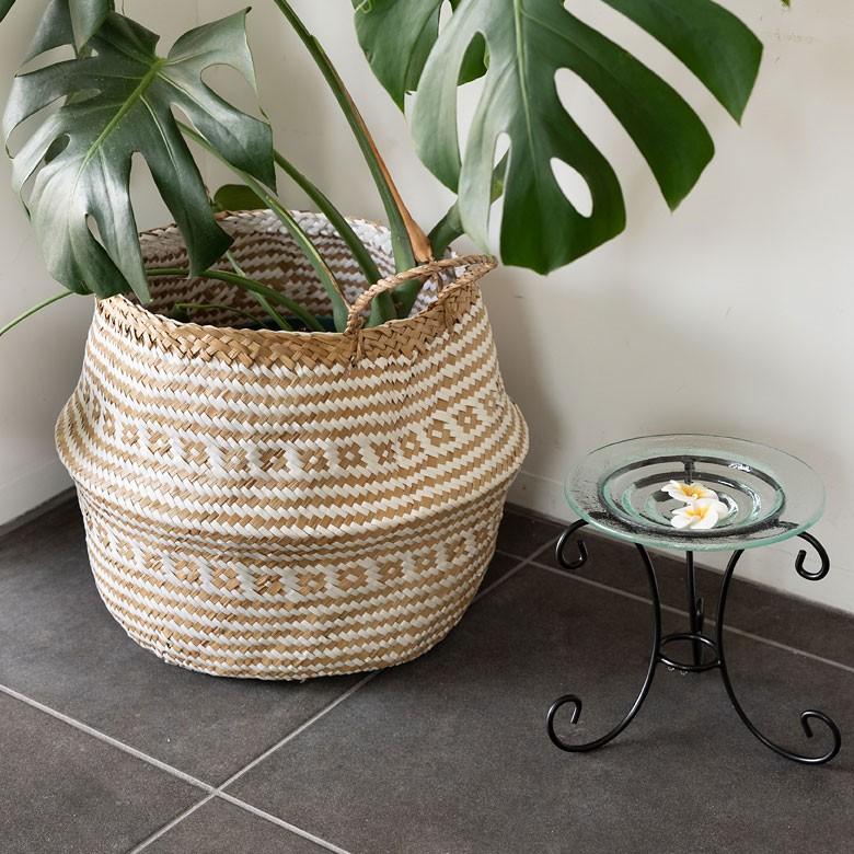 バスケット カゴ 大容量 [ホワイト] シーグラス製 民族柄 深型 収納 アジア雑貨 持ち手つき コンパクト 51161 | ELEMENTS（インテリア） | 05