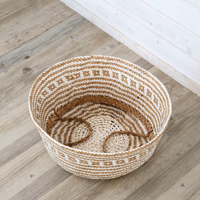 バスケット カゴ 大容量 [ホワイト] シーグラス製 民族柄 深型 収納 アジア雑貨 持ち手つき コンパクト 51161 | ELEMENTS（インテリア） | 07