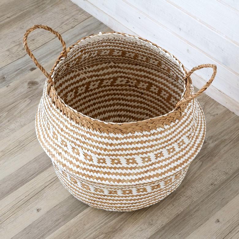 バスケット カゴ 大容量 [ホワイト] シーグラス製 民族柄 深型 収納 アジア雑貨 持ち手つき コンパクト 51161 | ELEMENTS（インテリア） | 08