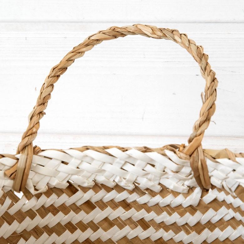 バスケット カゴ 大容量 [ホワイト] シーグラス製 民族柄 深型 収納 アジア雑貨 持ち手つき コンパクト 51161 | ELEMENTS（インテリア） | 09