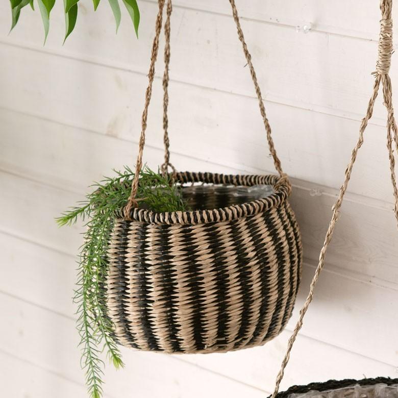 プランターカバー バスケット [ストライプ ] かご ハンギング シーグラス 観葉植物 ガーデニング インテリア 収納 51164 | ELEMENTS（インテリア）