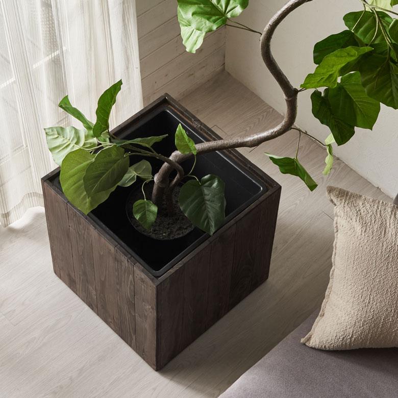 プランターカバー ウッド ボックス スクエア型 Lサイズ 10号用 インナーポット付き 底穴なし 外寸 43.5cm×43.5cm×43.5cm 木製 Botanique ボタニーク 鉢 a-51 | ブランド登録なし | 09