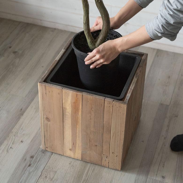 プランターカバー ウッド ボックス スクエア型 Mサイズ 7号用 インナーポット付き 底穴なし 外寸 33.5cm×33.5cm×35cm Botanique ボタニーク 鉢 植木鉢 b-51 | ブランド登録なし | 07