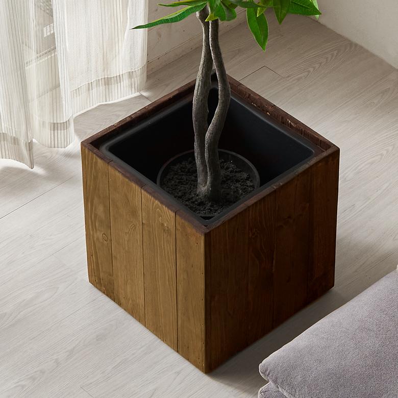 プランターカバー ウッド ボックス スクエア型 Mサイズ 7号用 インナーポット付き 底穴なし 外寸 33.5cm×33.5cm×35cm Botanique ボタニーク 鉢 植木鉢 b-51 | ブランド登録なし | 12